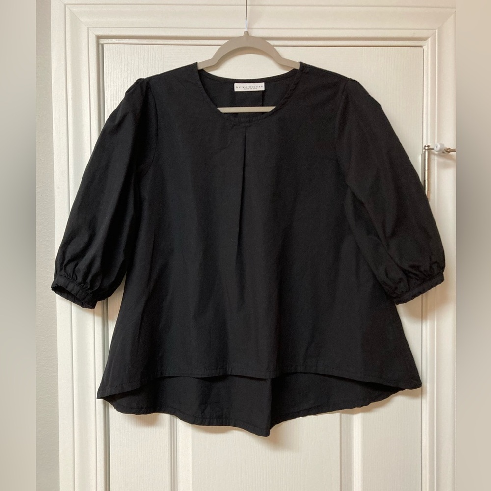 Bryn Walker Lucinda Black Organic Cotton Poplin 3/4 Sleeve Blouse NWOT. Size M/L
